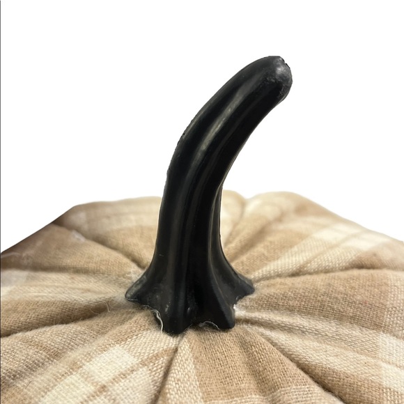 Beige plaid fabric stuffed pumpkin decor set of 2 with picture fall decoration - Picture 8 of 8